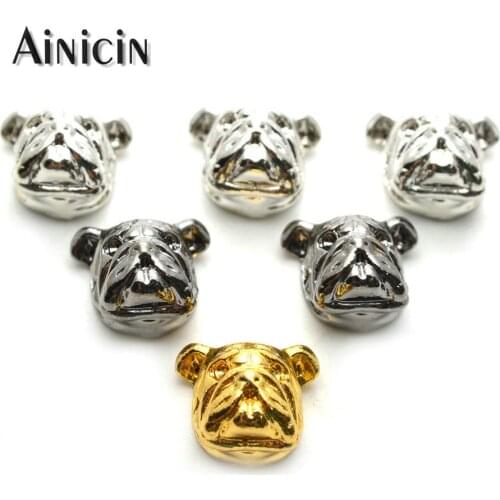 Lovely Animal Bulldog Head Alloy Silver Gold Gun Metal Dog Loose Beads Fashion Bracelet Making Findings 10pcs/lot