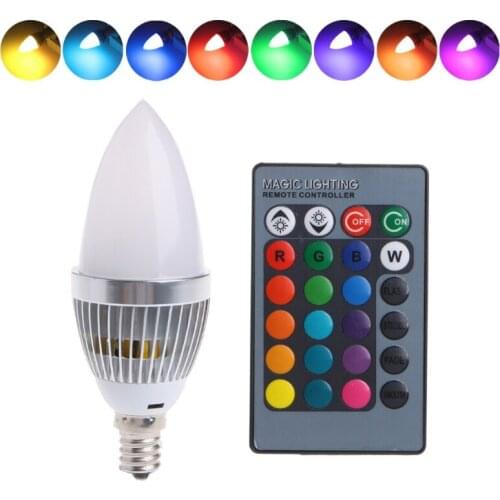 E14 3W RGB LED 15 Colors Changing Candle Light Bulb Lamp w/Remote Control AC85-265V 652A