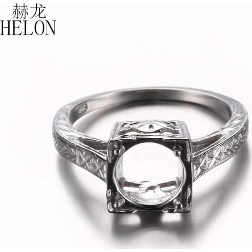 HELON Vintage Style 925 Silver Sterling Semi Mount Ring Setting Women Trendy Jewelry Engagement Wedding Ring Fit Round 8mm