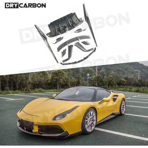 Dry Carbon Fiber Front Lip Flaps Side Skirts Air Vent cover Rear Diffuser Rear Boot Spoiler for Ferrari 488 GTB N Style Body Kit