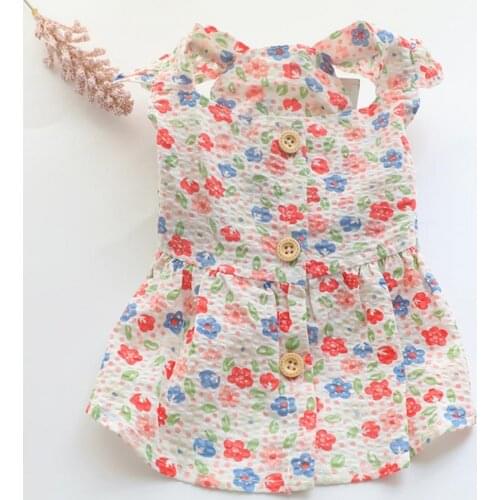 Thin Lovely Puppy Two-legged Summer Dress Short Sleeve Pet Floral Print Ruffle Sleeve Skirts Comfortable Puppy Costume