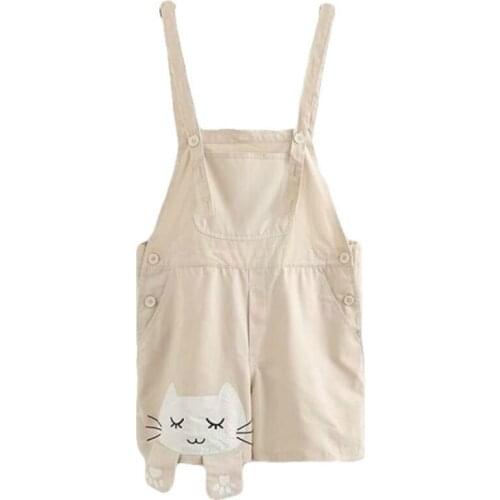 Merry Pretty New Summer Cute Mori Girl Style Navy Blue Cotton Strap Shorts Women Sweet Cat Embroidery Harajuku Girl Strap Shorts