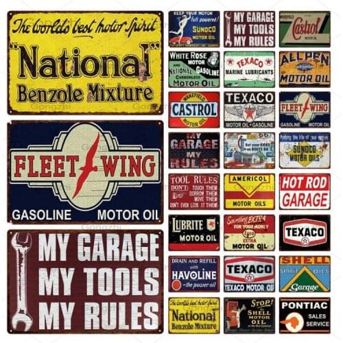 Metal Tin Sign Garage Brand Gasoline Motor Oil Billboard Decoration Iron Plate Metal Decoration Bar Pub Man Cave Wall Decor