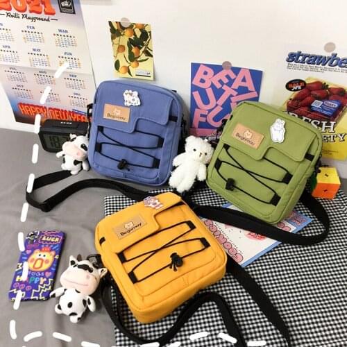 New Canvas Shoulder Crossbody Bags for Women 2021 Casual Cute Cartoon Without Pendant Light College Style Student School Bags