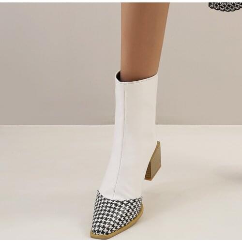 Ochanmeb Plus Size 48 Womens Ankle Boots Autumn Winter Shoes Woman Zipper Chunky Heels Short Boot Ladies White Black Shoes 12