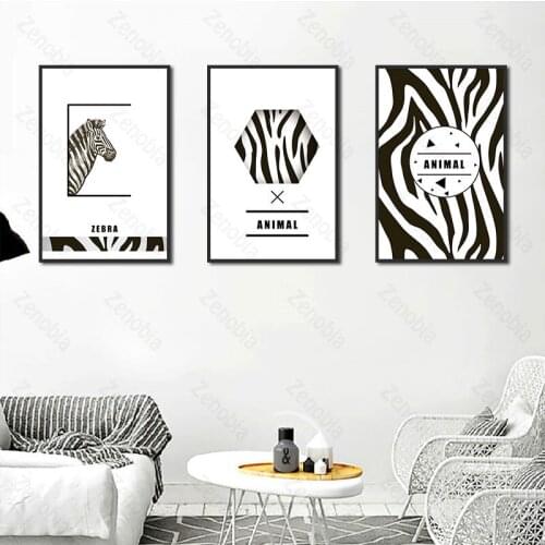 Poster Zebras Geometric Pattern and The Word "Animal" Home Decoration Wall Art Canvas Painting for Living Room and Bedroom
