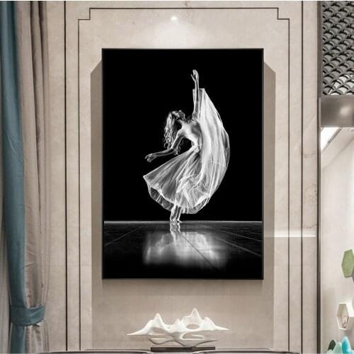 Black White Poster Dancer Fashion Sexy Women Print Wall Art Canvas Modern Paintings on the Wall Pictures for Living Room Decor