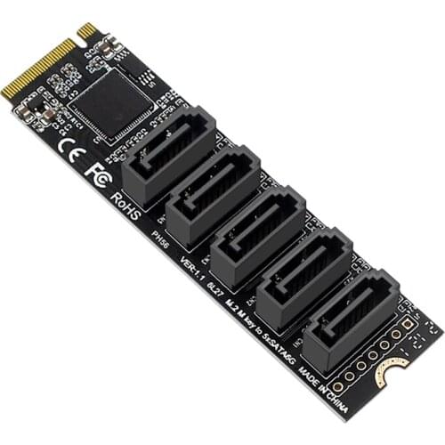 M.2 to NGFF 5 Ports SATA3.0 Adapter Card JMB585 M.2 Key M SATA3.0 Expansion Card for PC Laptop