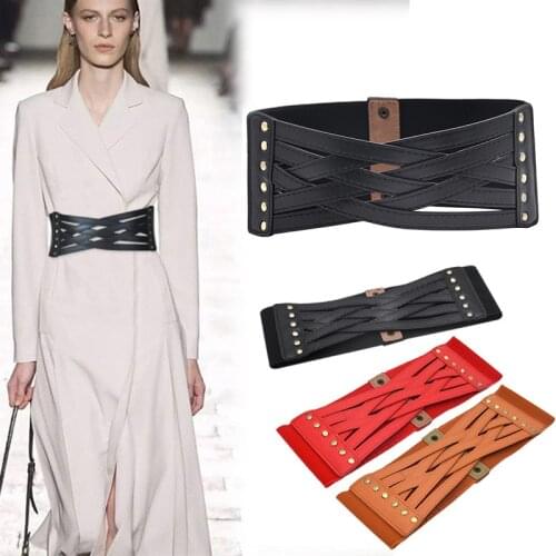 Women Fashion Wide Belts For Ladies PU Leather Slimming Body Dress Belt Elastic Black Corset Waistband Female Cummerbunds