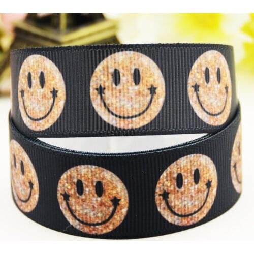 22mm 25mm 38mm 75mm Smiling face Cartoon printed Grosgrain Ribbon party decoration 10 Yards X-03260