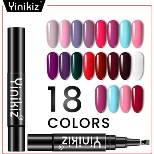 Yinikiz One Step Nail Art Gel Polish Pen Newest 3 In 1 Gel Nail Varnish Pen Hybrid 18 Colors UV Gel Lacquer Easy To Use