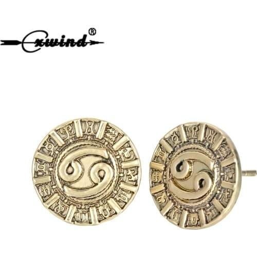 Cxwind Retro Slavic Runes 12 Zodiac Constellation Cancer Earring Birthday Pendant Astrology Star Horoscope Stud Earrings Jewelry