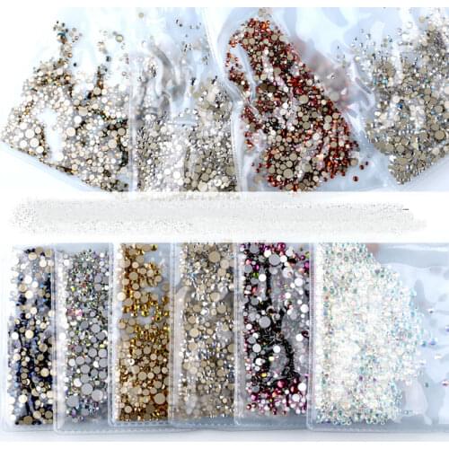 1440pcs/Pack Mix Sizes Crystal Clear AB Non Hotfix Flatback Rhinestones Nail Art Rhinestones For 3D Nail Art Decoration glitter