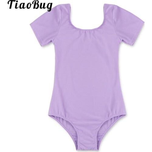 TiaoBug Kids Girls Short Sleeves Stretchy Gym Ballet Dance Leotard Dancewear Gymnastics Bodysuit Jumpsuit