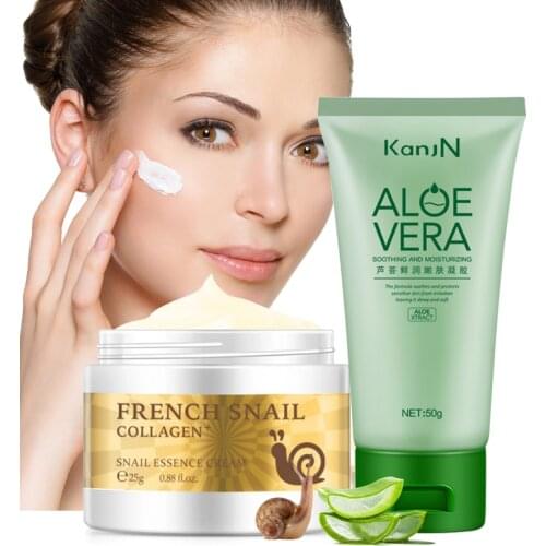 Snail Firming Cream+Pure Natural Aloe Vera Gel Removal Moisturizing Anti-sensitive Oil-Control Sunscreen Cream Skin Care