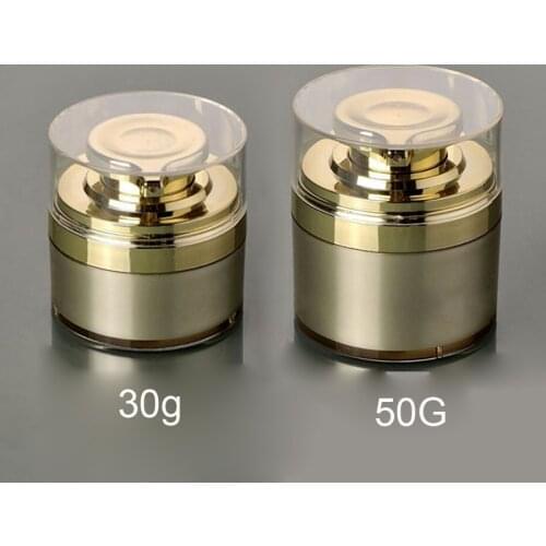 2pcs Per Lot 30g 50g Airless Cosmetic Cream Round Container Jar In Gold Color with Pressed PumpPerfume Bottles