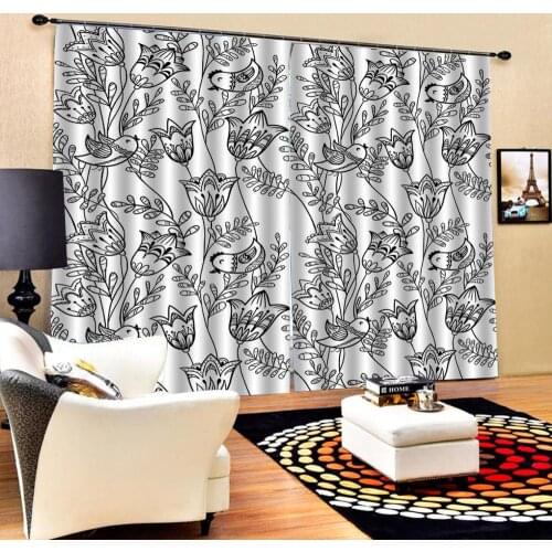 Window Blackout Luxury 3D Curtains set For Bed room Living room Office Hotel Home Wall black flower curtains 3d curtains