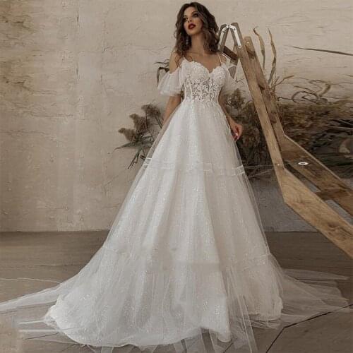 Robe de Mariage Glitter Boho Wedding Dress 2021 Vintage Lace Wedding Gowns Beads Plus Size Bohemian Bridal Dresses