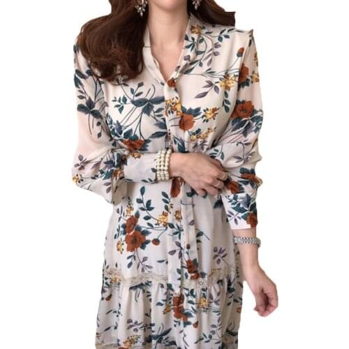 2021 Korea Chic Retro Elegant Floral Neckline Ribbon Lace Stitching Thin Waist Long Sleeve Dress Spring Women Clothes 178A
