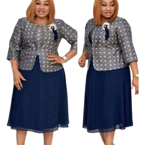 2021 Autumn And Winter Classic Printed Dress Two-piece African Womens Chiffon Skirt + Coat Dress Two-piece Large Size XL-5XL