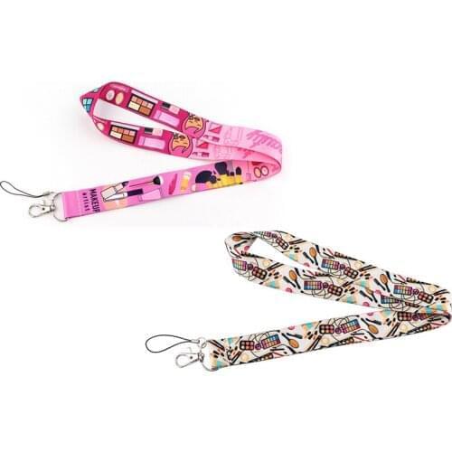 10pcs/lot J2840 Cartoon Cosmetics Lanyard Keychain keys Badge Mobile Phone Rope Lanyard With Card Holder Cover For Makeup artist