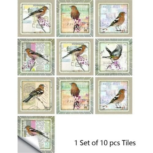 10Pcs Retro Mediterranean Self-adhesive Tiles Wall Sticker Home Decor TV Sofa Wall Art Mural Bathroom Waterproof PVC Wall Decals