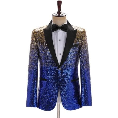 100%real men gradient color sequined jacket event/stage performance short tuxedo jacket/stage performance/ASIA SIZE