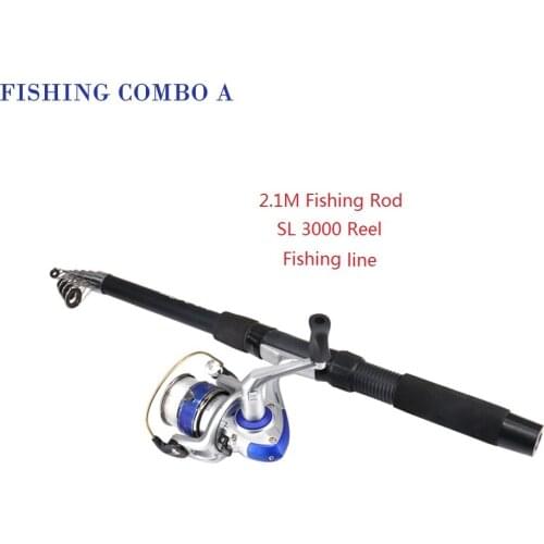 2.1m Fishing Rod Combo Telescopic Fishing Pole Spinning Reel Line Set Fishing Hook Swivel Connectors Bell Tool Kits