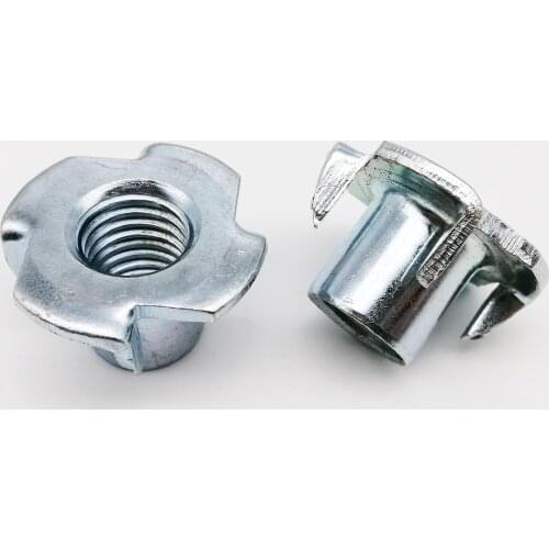 2/10/20pc M4 M5 M6 M8 M10 M12 Thickened Steel Four Claws Speaker Nut Blind Pronged Insert T-Nut for Wood Furniture Length=8-17mm
