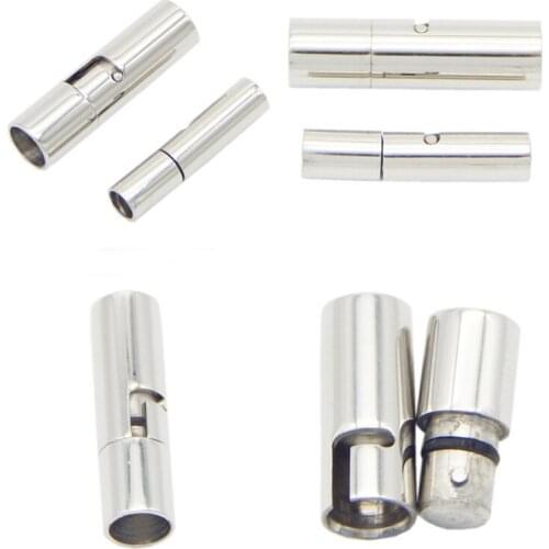 5Sets/lot Hole 3/4/5/6mm Silver Tone Barrel Clasps with Safety Snap Lock Clasp for DIY Bracelets Necklace Jewelry Making F3546