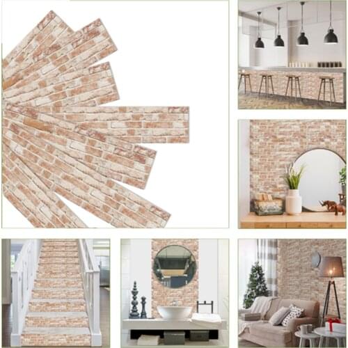 7Pcs DIY Dark Red Brick Pattern Wall Stickers Self-adhesive Wallpaper Home Decoration Wall Art Decal Living Room Bedroom Kitchen