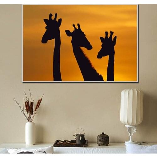 Africa Giraffes Animals Wildlife Sunset Silhouette Landscape poster and Prints Canvas Paintings for Living Room Home Decoration