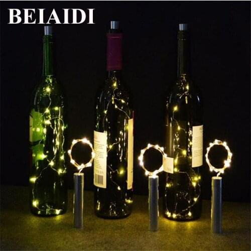 BEIAIDI Wine Bottle Stopper Cork Light 2M 20LED Battery Copper Wire String Light Bistro Bottle Starry Garland For Xmas Bar Party