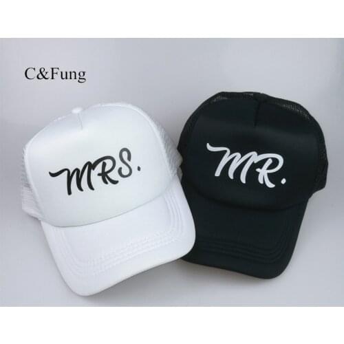 C&Fung design Mr and Mrs Trucker hats Mr. mesh baseball hat Bridal party caps Bride Groom truckers snapback hats caps