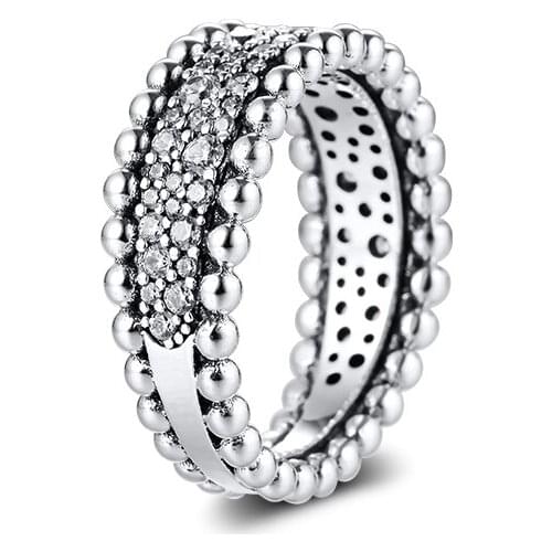 Beaded Pave Band Ring Real 925 Sterling Silver Jewelry Wedding Rings for Women Men Part Gift free shipping R225