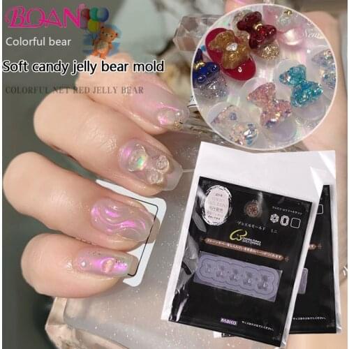 BQAN Nail Art Water Drill Silicone Mould Bear Bow Decor Nails Carving Stencils Stamping Art Template Gel Polish 3D Mould Tools