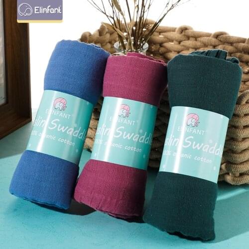 Elinfant 3pcs set newborn baby bath towel baby warp 100% cotton solid print color muslin swaddle blanket