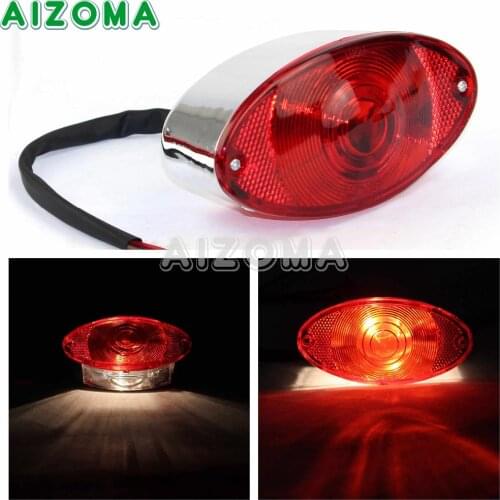 Chrome Motorcycle License Plate Light Cat Eye Brake Taillight For Harley Touring Road King Softail Universal ABS Red Tail Light