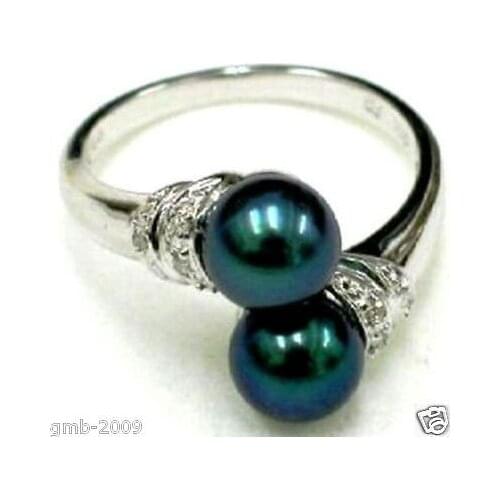 PRETTY PRETTY 8mm Real Black South Sea Shell Pearl Ring US size 6 7 8 9# Girl WOMEN Quartz ringe hook -jewelry