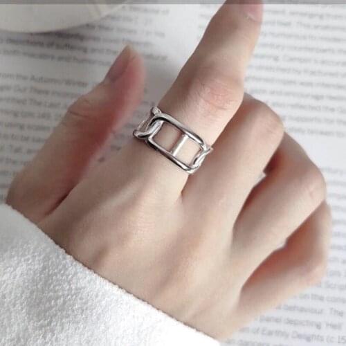 Fashion Geometric Lock Chain Opening Rings For Women Trend Creative Personality Jewelry Party Gift SAR166