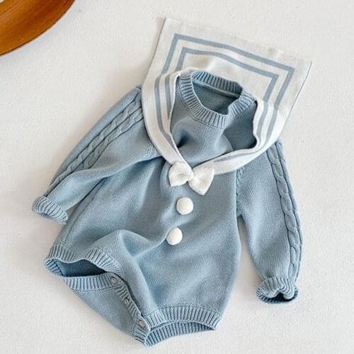 Navy Style Toddler Baby Girl Knitting Bodysuits Autumn Winter Infant Baby Girls Jumpsuit Newborn Baby Girl Clothes