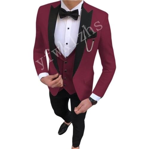 Handsome Groomsmen Wool blend Groom Tuxedos Mens Wedding Dress Man Jacket Blazer Prom Dinner (Jacket+Pants+Tie+Vest) A113