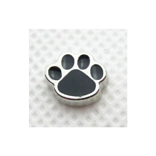 Hot selling 100pcs/lot black dog paw floating charms living glass memory floating pendant locket for diy jewelry