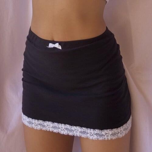 Sweet Sexy Lace Bow Skirt Mini Stitching Bodycon Bag Hip Skirt Retro Bottoms