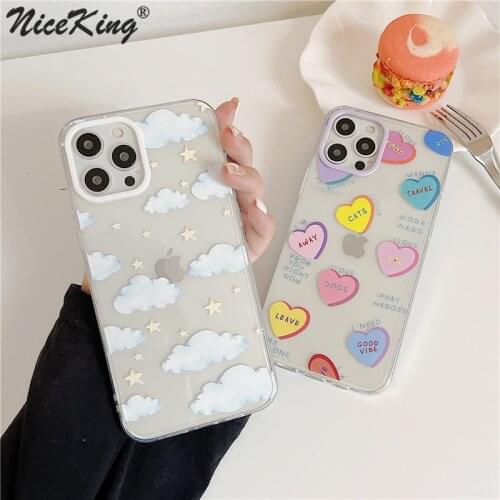 Cute Cartoon Heart Shape Clouds Phone Cases For iPhone 12 11 Pro XS MAX XR X 8 7 Plus SE 2020 Camera Protection Soft Tpu Cover