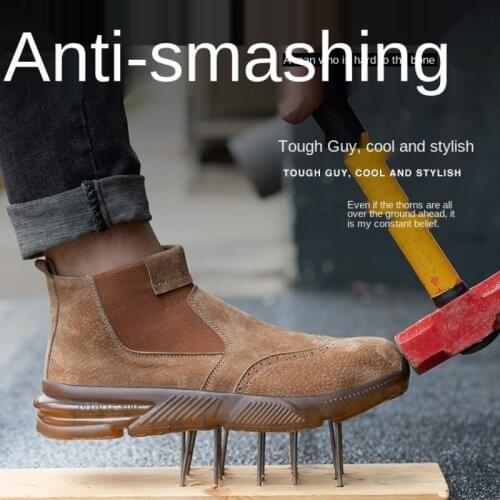 Mens Boots Anti-Scald Protective Shoe Mens Anti-Smashing and Anti-Penetation Lightweight Breathable High-Top Safety Work Shoes