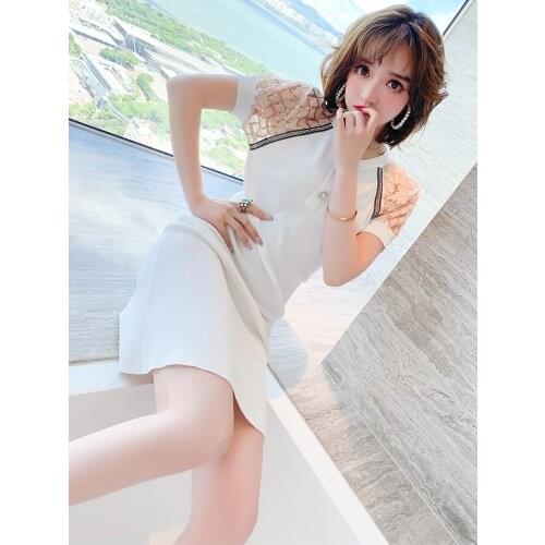 Stitching lings bright new piece of gauze dress with short sleeves female summer