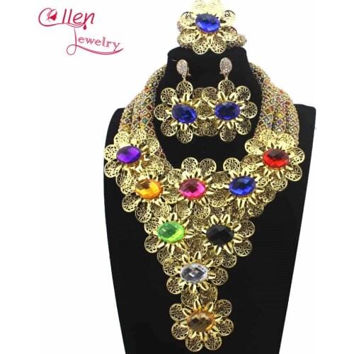 New Luxury African beads jewelry sets india nigerian wedding beads flower beaded necklace dubai jewelry sets W13845