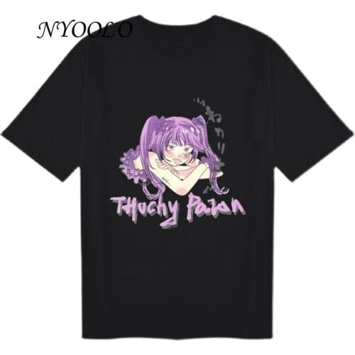 NYOOLO Harajuku Goth Cartoon Anime Girl Letters Print Short Sleeve Y2K T-Shirt Women Clothing Summer Streetwear O-Neck Tops Tee