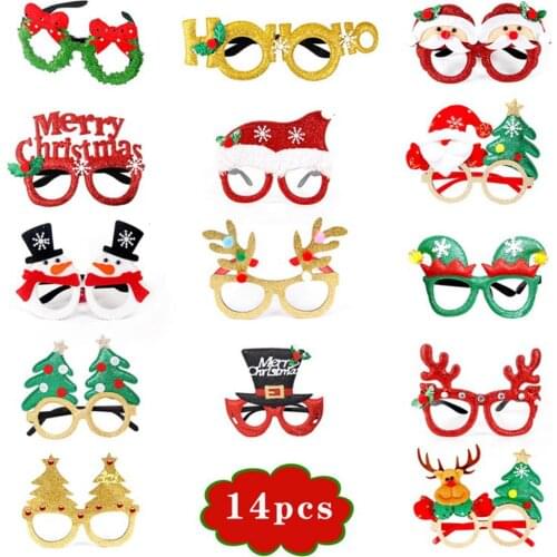 Christmas Cartoon Glasses Frame Glittered Elk Eyeglasses for Kids Adults Dress Up Party Decor Props Ornaments Decoration